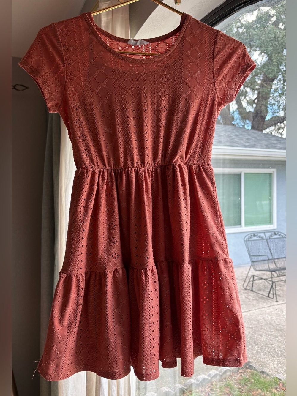 Beautees Girls Coral Eyelet Tiered Dress